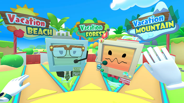 VacationBot and EfficiencyBot introducing VR players to Goformus destinations
